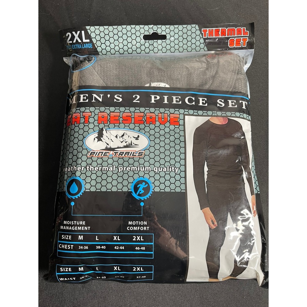 Fine Trails Heat Reserve Mens 2 Piece Thermal Set Grey 2XL Long Sleeve Pants NEW